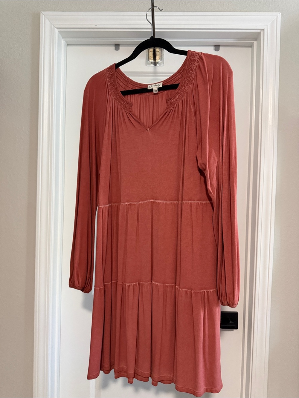 Wonderly Long Sleeve Tiered Dress in Rosewood